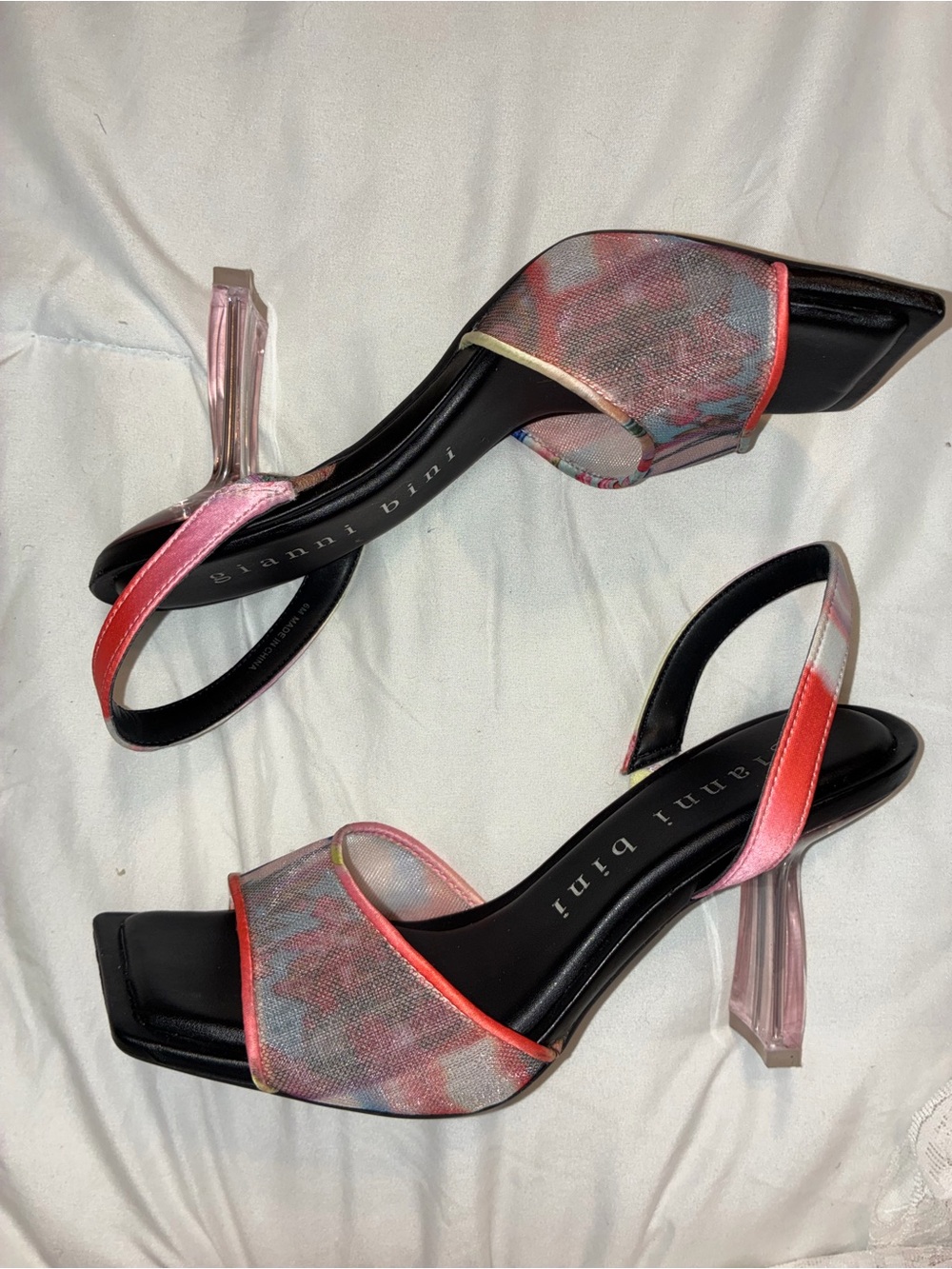 Gianni Bini Pink Multi Clear-Heel Slingback Sandals